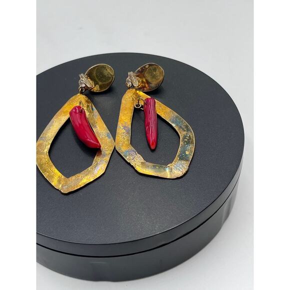 Sylvia Toledano Coral and Turquoise Corail Drop Bold 22k GP Drop Clip Earrings - Picture 5 of 11